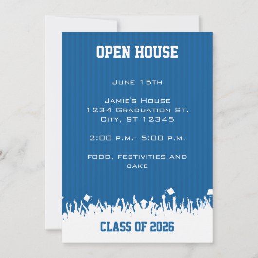 ブルー王室のジグザグシニアクラス写真 案内状 (裏面)