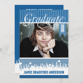 ブルー王室のジグザグシニアクラス写真 案内状 (正面/裏面)