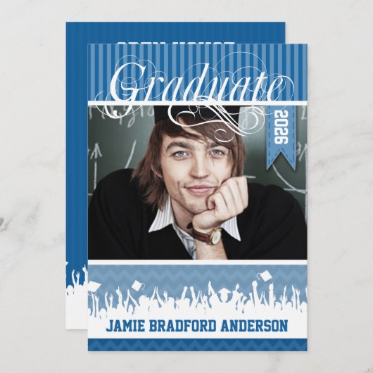 ブルー王室のジグザグシニアクラス写真 案内状 (正面/裏面)