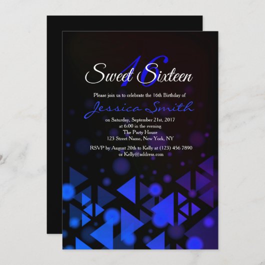 ブルー王室のスウィート16パーティー招待状 招待状 (正面/裏面)