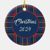 ブルー王室のスコティッシュタータンチェック、赤およびその他のストライプ セラミックオーナメント (裏面)