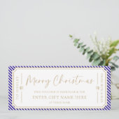 ブルー王室のストライプクリスマスギフト券カード 招待状 (スタンド正面)