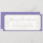 ブルー王室のストライプクリスマスギフト券カード 招待状 (正面/裏面)