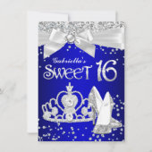 ブルー王室のスパークルティアラヒールズスウィート16パーティー 招待状 (正面)