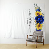 ブルー王室のス素朴ンフラワーモダンブライダルシャワー タペストリー (インサイチュ(横))