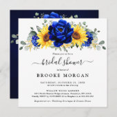 ブルー王室のス素朴ンフラワーモダンブライダルシャワー 招待状 (正面/裏面)