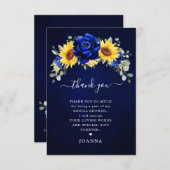 ブルー王室のス素朴ンフラワーモダンブライダルシャワーT サンキューカード (正面/裏面)