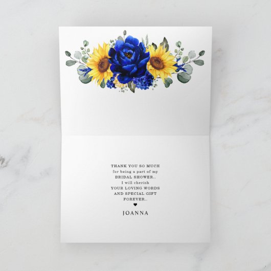 ブルー王室のス素朴ンフラワーモダンブライダルシャワーT サンキューカード (内部)