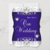 ブルー王室のス結婚シルバーダイヤモンドハートb 招待状 (正面)