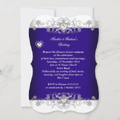 ブルー王室のス結婚シルバーダイヤモンドハートb 招待状 (裏面)