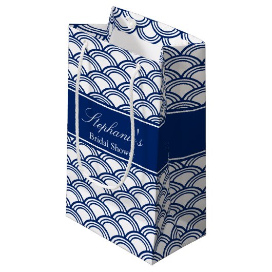 ブルー王室のセイガイハパターンブライダルシャワー スモールペーパーバッグ (正面アングル)