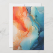 ブルー王室のターコイズ&コーラルアルコールインクズ結婚ズ 招待状 (裏面)