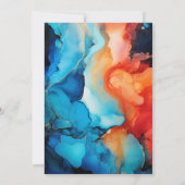 ブルー王室のターコイズ&コーラルアルコールインクズ結婚ズ 招待状 (裏面)