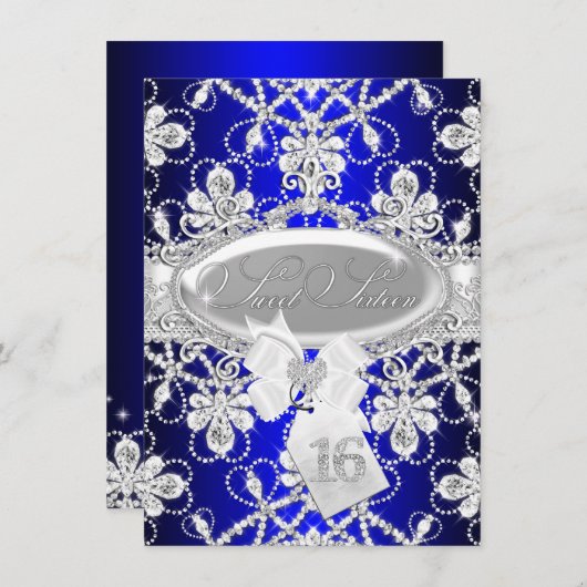 ブルー王室のダイアモンドティアラプリンセススウィート16招待状 招待状 (正面/裏面)