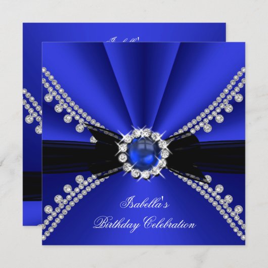 ブルー王室のダイアモンドフェイクジュエルバースデーパーティー 招待状 (正面/裏面)