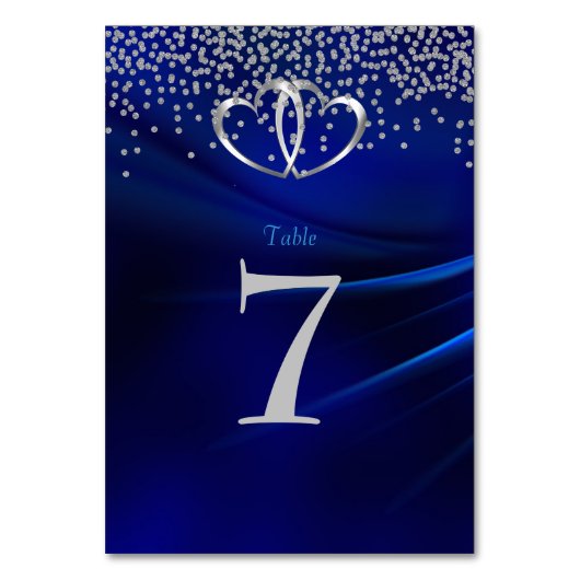 ブルー王室のダイヤモンドとハートのテー結婚ブルNoカード テーブルナンバー (正面)