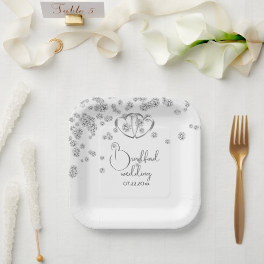 ブルー王室のダイヤモンドとハート結婚ズ ペーパープレート (ウェディング)