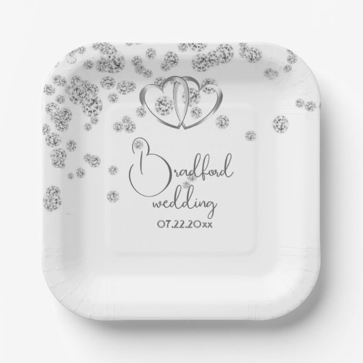 ブルー王室のダイヤモンドとハート結婚ズ ペーパープレート (正面)