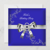 ブルー王室のダイヤモンドジュエルシルバーボウ 招待状 (正面)