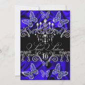 ブルー王室のダイヤモンドバタフライSweet sixteen招待状 招待状 (正面)