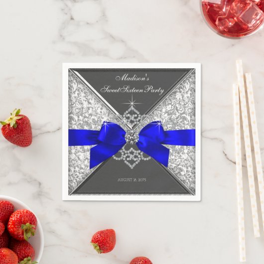 ブルー王室のダイヤモンドボウ スタンダードカクテルナプキン (インサイチュ)