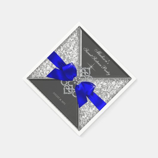 ブルー王室のダイヤモンドボウ スタンダードカクテルナプキン (角)