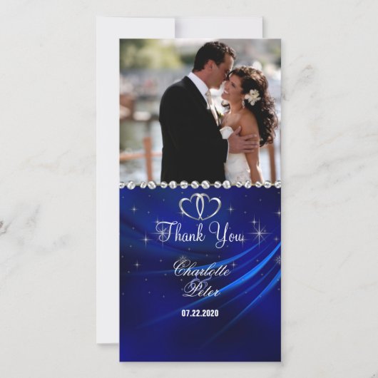 ブルー王室のダイヤモンド/ハートありがとうフォトカード サンキューカード (正面)