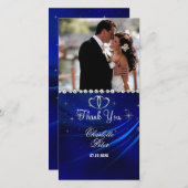 ブルー王室のダイヤモンド/ハートありがとうフォトカード サンキューカード (正面/裏面)