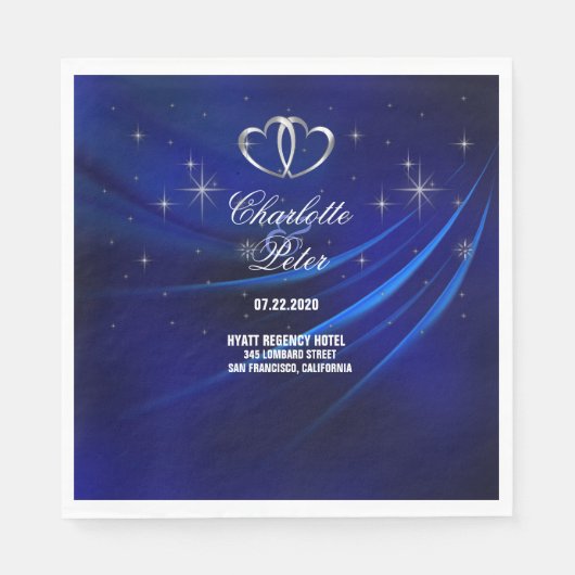 ブルー王室のダイヤモンド/ハートズ結婚紙ナプキンス スタンダードランチョンナプキン (正面)