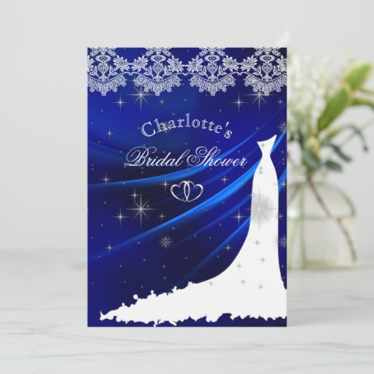 ブルー王室のダイヤモンド&ハートブライダルシャワー 招待状 (スタンド正面)
