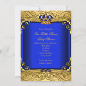 ブルー王室のダマスク金ゴールドクラウンベビーシャワーボーイRB2 招待状 (裏面)