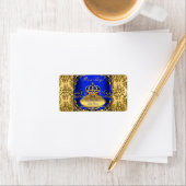 ブルー王室のダマスク金ゴールドクラウンベビーシャワーボーイRB3 ラベル (インサイチュ)