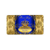 ブルー王室のダマスク金ゴールドクラウンベビーシャワーボーイRB3 ラベル (正面)
