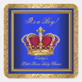 ブルー王室のダマスク金ゴールドベイビーシャワーボーイレギュアル スクエアシール (正面)