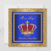 ブルー王室のダマスク金ゴールドベイビーシャワーボーイレギュアル 招待状 (正面)