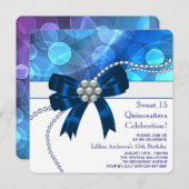 ブルー王室のティール（緑がかった色）ブルーバースデーパーティー 招待状 (正面/裏面)