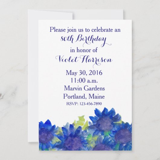 ブルー王室のデイジーフラワーズ80thバースデーパーティー 招待状 (裏面)