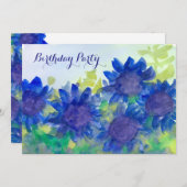 ブルー王室のデイジーフラワーズ80thバースデーパーティー 招待状 (正面/裏面)