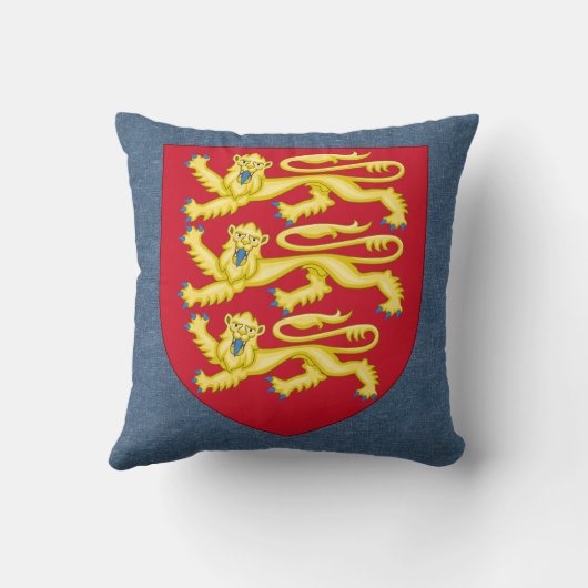 ブルー王室のデニムリネンのイギリスのフェイク武器 クッション (裏面)