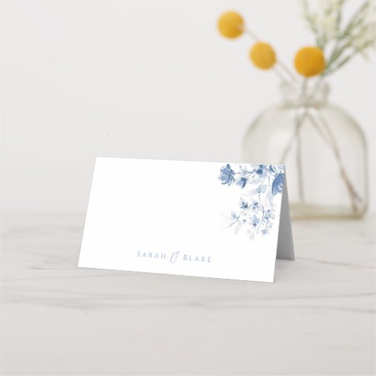 ブルー王室のトワールフローラ折り結婚畳み座席表 プレイスカード (裏面)