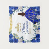 ブルー王室のドレスクインセアニラ金ゴールドウェルカムサイン タペストリー (正面)