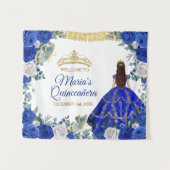 ブルー王室のドレスクインセアニラ金ゴールドウェルカムサイン タペストリー (正面(横))