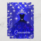 ブルー王室のドレススパークルティアラスターズキンセアニェラ 招待状 (正面/裏面)