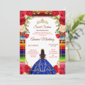 ブルー王室のドレス&カラフルスウィート16th誕生日 招待状 (スタンド正面)
