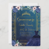 ブルー王室のネイビーバラグリッタードレスキンセアニェラ 招待状 (正面)