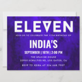 ブルー王室のネオン11歳の誕生日 招待状 (正面)