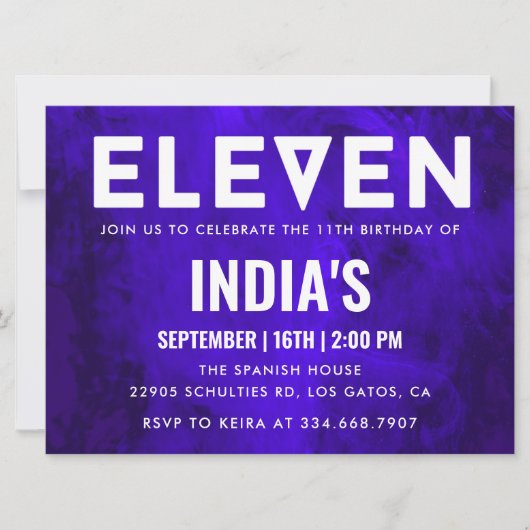 ブルー王室のネオン11歳の誕生日 招待状 (正面)