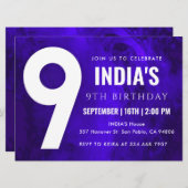 ブルー王室のネオン9th誕生日招待状 招待状 (正面/裏面)