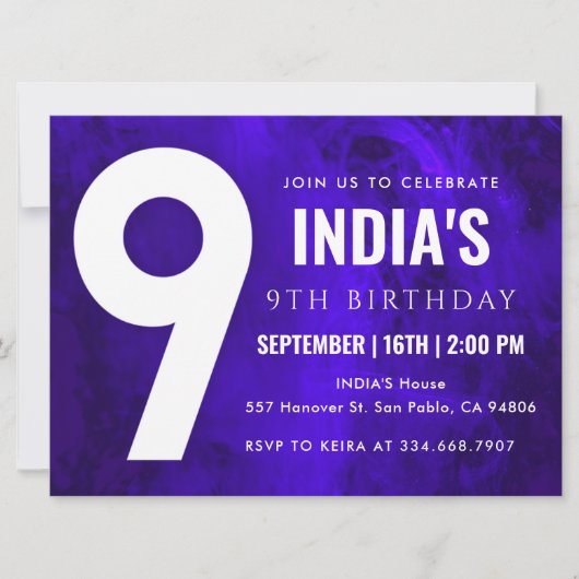 ブルー王室のネオン9th誕生日招待状 招待状 (正面)