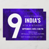 ブルー王室のネオン9th誕生日招待状 招待状 (正面/裏面)